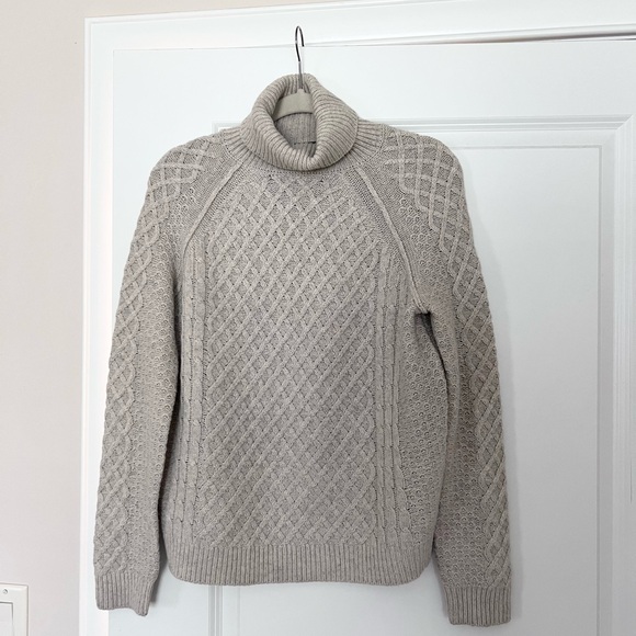Vince Women's 50/50 Wool and Yak Cable Knit Turtleneck Sweater - Oatmeal, Small - Picture 3 of 7